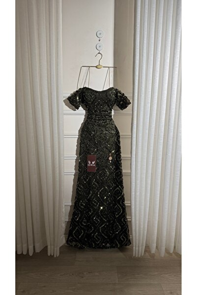Ora Olive green embroidered evening dress