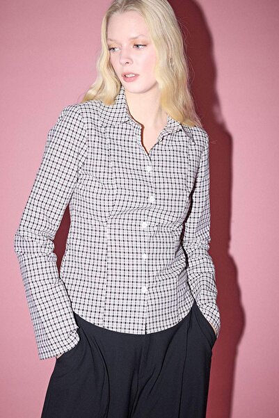 DeFacto Fitted Shirt with Collar, Gingham Pattern, Long Sleeve Shirt H0002Ax26Sp