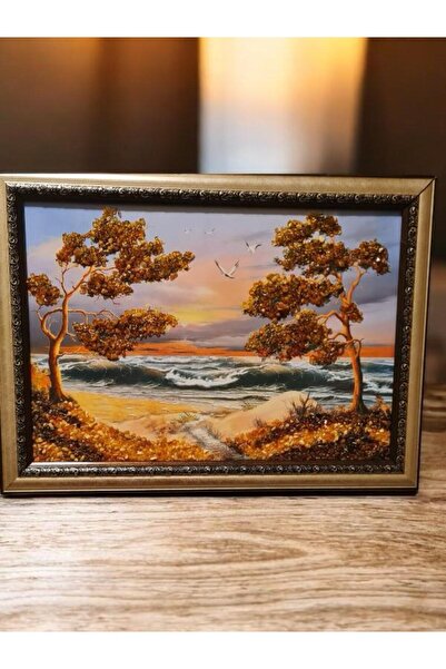 best bioenerji taş terapi Kehribar Işıltılı Deniz Manzarası Tablo ✨🌿