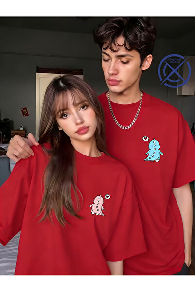 Ciel Lune Tricou pentru cuplu cu imprimeu mini dinozaur, unisex, supradimensi...