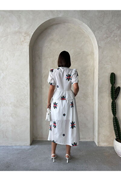 Caddebostan Moda Embroidered Voile Tie-Front Peplum Blouse