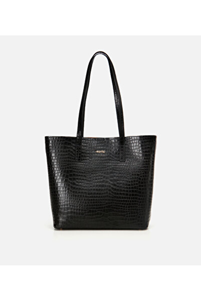 Hotiç Kadın Deri Siyah Çıkarılabilir Portföy Çantalı Tote Çanta
