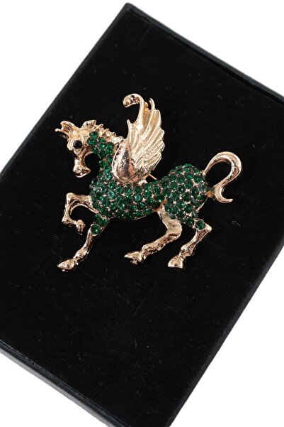 KEEBA Özgür ruhun ifadesi efsanevi kanatlı pegasus atı broş Gold renkli taşlı...