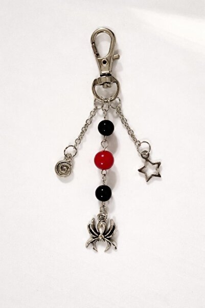 sleyshop Sarmal Örümcek Yıldız Fairycore Kırmızı Siyah Çanta Süsü Çanta Charm...