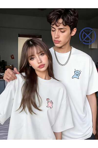 Ciel Lune Lover's Combination Minimal Character Printed Couple T-Shirt Oversi...