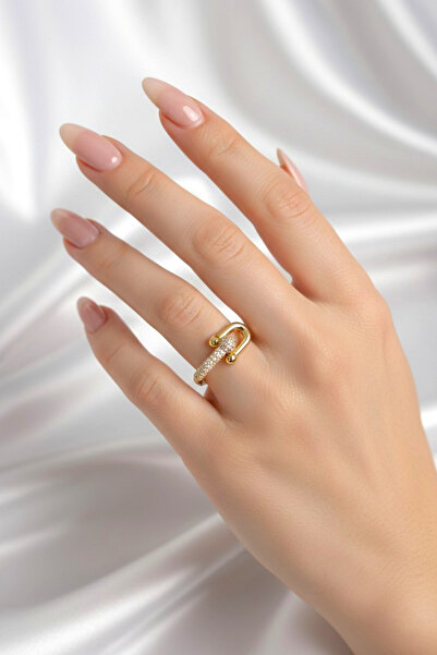 REBORN DESIGN خاتم مربع الشكل من حجر الزركون باللون الذهبي طراز تيف