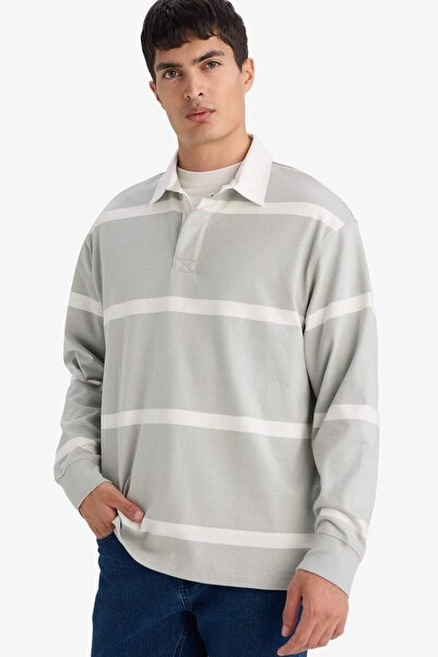 DeFacto 100% Cotton Striped Sweatshirt F9832Ax26Sp