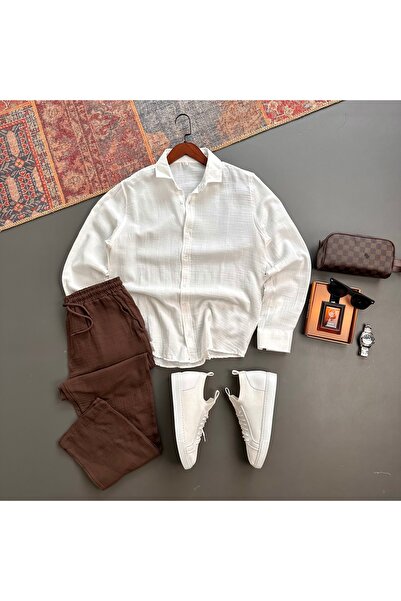 tiggir moda Men's Muslin Fabric Shirt and Pants 2-Piece Set