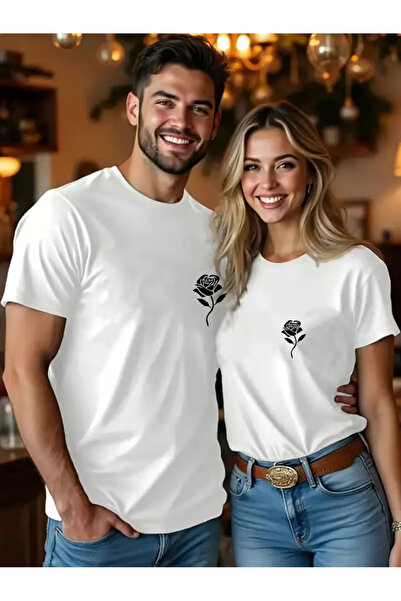 Ciel Lune Lover's Combination Minimal Rose Printed Couple T-Shirt Oversize Un...