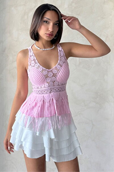 VERYMODA Guipure Detailed Strappy Blouse Pink |   D2892