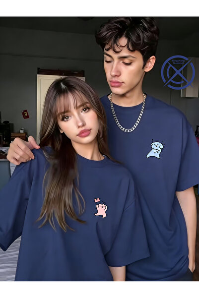 Ciel Lune Lover's Combination Minimal Character Printed Couple T-Shirt Oversi...