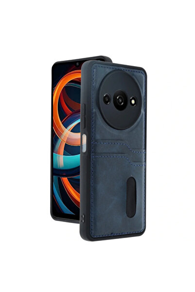 xirshop حافظة جلدية لـ Redmi A3 4g مع حافظة بطاقة الأعمال سارة - أزرق داكن