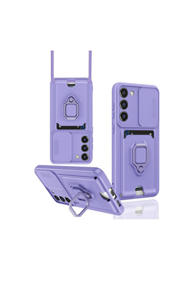 cepmoda حافظة سامسونج "S23 PLUS" مع حلقة وحامل كاميرا حامل بطاقات في 1 [LILA]