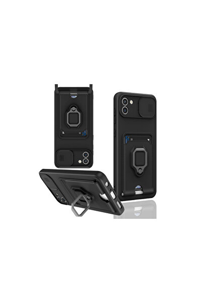 cepmoda حافظة سامسونج جالاكسي "A03" مع حلقة وحامل كاميرا حامل بطاقات في 1 [أسود]