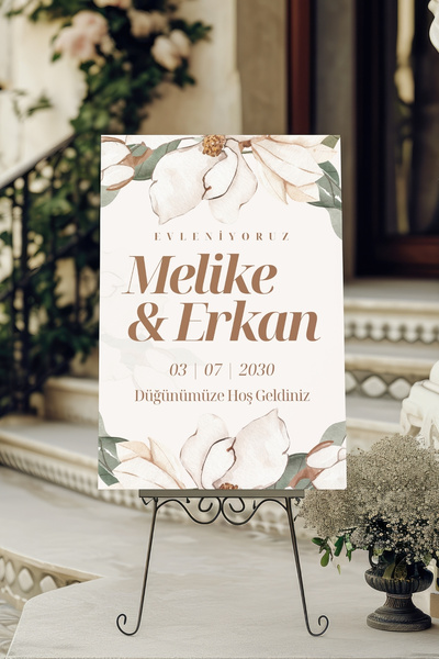 Rabadon Kişiye Özel Düğün Karşılama Panosu - Çiçekli Nişan Nikah Hoşgeldiniz ...