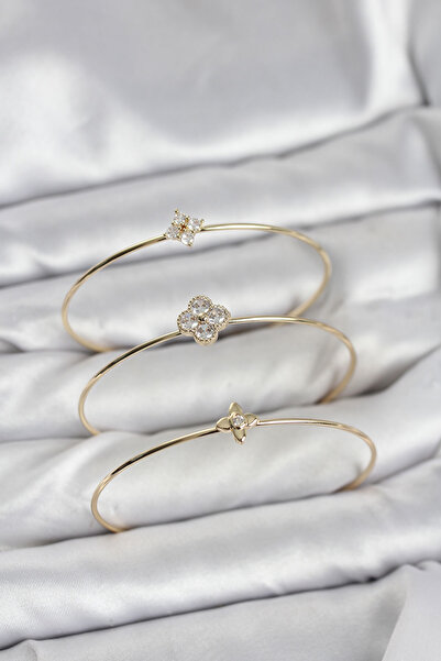 CT STONES Zircon Stone Gold Color Clover Design 3-Piece Women's Bracelet Comb...