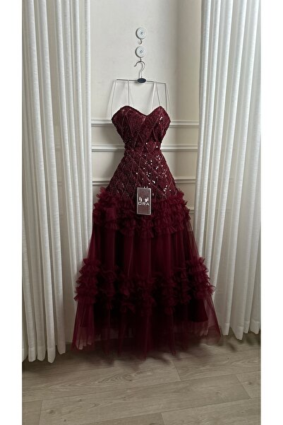 Ora Burgundy evening dress