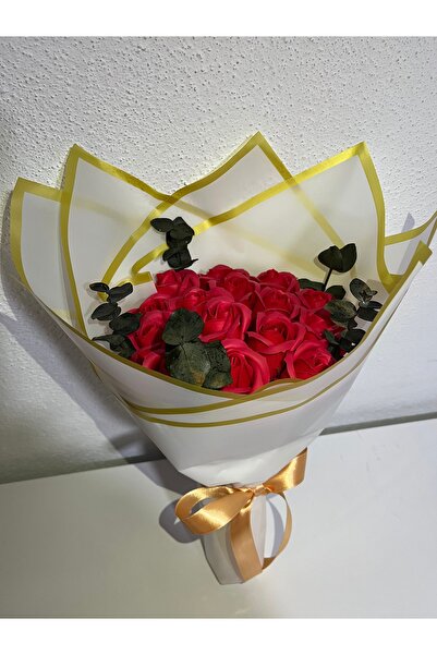 greendeco 15 gül - okaliptus aranjman A sınıf kokulu kırmızı mum gül camlı gü...