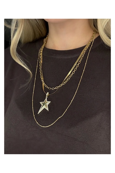 PALICE مجموعة قلادة من الصلب المكونة من 3 قطع مع نجمة على شكل سلسلة إيطالية م...