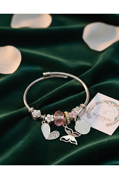 Marka Matenon Design Premium Seri Charm Detaylı Çelik Kelepçe Bileklik - Işıl...