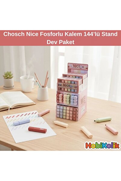 Hobikolik 🌈✨ Chosch Nice Fosforlu Kalem 144’lü Stand Dev Paket 🛍️📚
