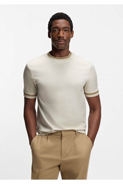 BOSS Men's 100% Cotton Regular Fit Short Sleeve Beige T-Shirt 50554536-131