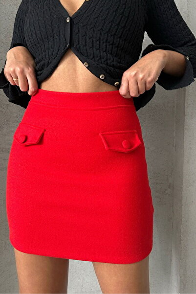 Caddebostan Moda Women's High Waist Pocketed Mini Skirt Skuba Fabric Stylish ...
