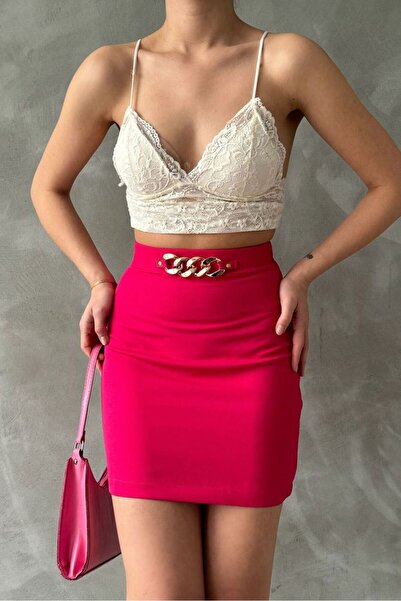 Caddebostan Moda Beli Chain Detailed High Waist Mini Skirt Mini Slim Fit Styl...