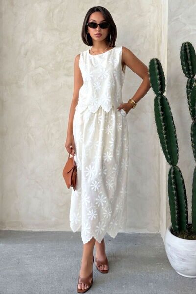 Caddebostan Moda Women's Embroidered Scallop Detailed Midi Length High Waist ...