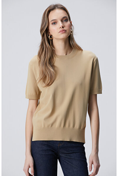 Network Camel İnce Ribana Örgü Dik Yaka Rayon Basic Kazak