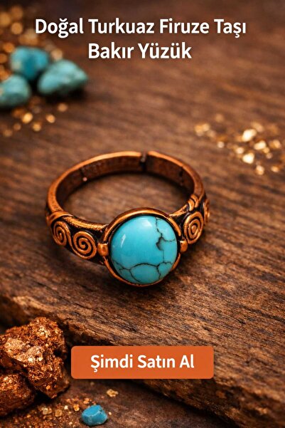 Banum Luxury Doğal Turkuaz Firuze Taşlı Bakır Yüzük