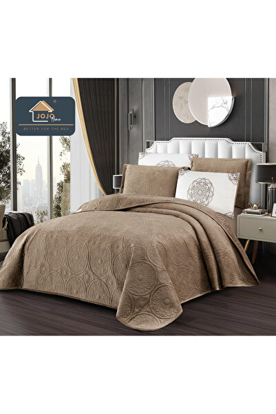 FIONNA.RO Set Cuvertura Din Catifea Cu Imprimeu In Relief 5 Piese - Maro