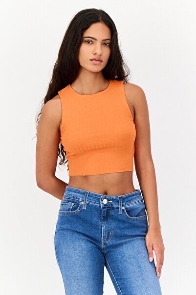 Don't Call Me Jennyfer Women Crew Neck Sleeveless Textured Tank Top, Orange