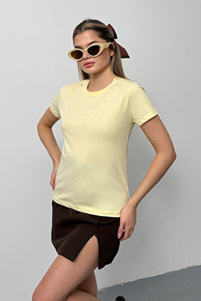 GİYSA Γυναικείο T-Shirt με λαιμόκοψη ποδηλάτου, 100% βαμβάκι, κίτρινο - 26Y 2...