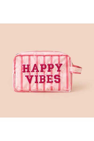 Simple Living Happy Vibes Kozmetik Çantası - Pembe - 21x12x8 cm