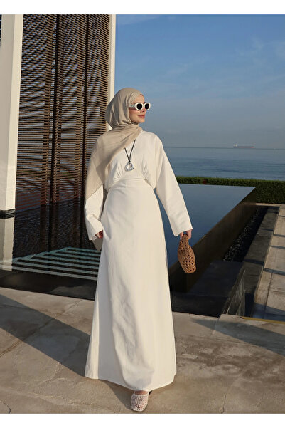 MODA AKSA 2363 BEL DTY BEYAZ ELBİSE