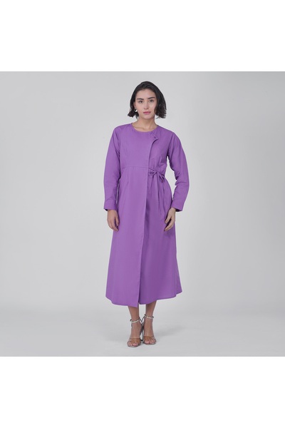 LINELLE Purple Cotton Poplin Wrap-Style Midi Dress