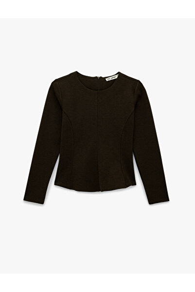 Koton Μπλουζάκι με ραβδώσεις, φερμουάρ, μακρύ μανίκι και λαιμόκοψη πεπλάμ