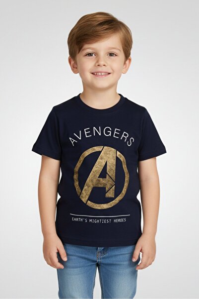 Marvel Toddlers Boy Avengers Print Short Sleeve T-Shirt, Navy Blue