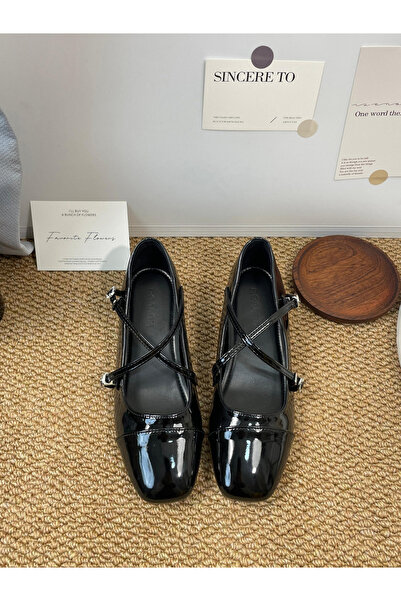 Take Two By Styli Black Square Toe Tie-Up Patent Leather Shoes