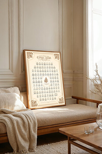 Dekorsiahome Tek Parça Ahşap Çerçeveli Esmaül Hüsna Tablosu TK3179