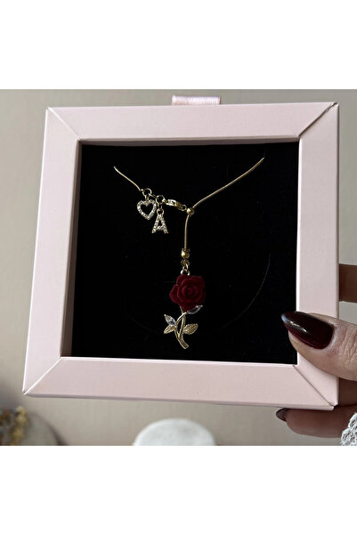 Vintagezegeni Harfli Asansörlü Kadife Çiçek Kolye