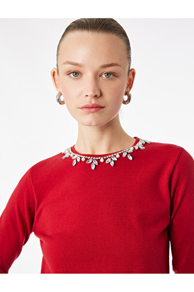 Koton Uzun Kollu Bisiklet Yaka Taş Detaylı Triko Kazak