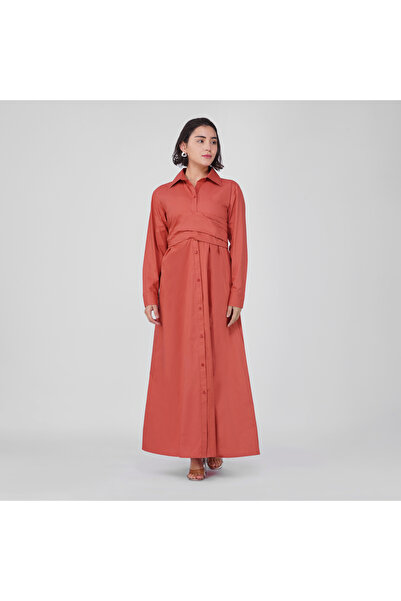 LINELLE Rust Orange Cotton Poplin Shirt Dress