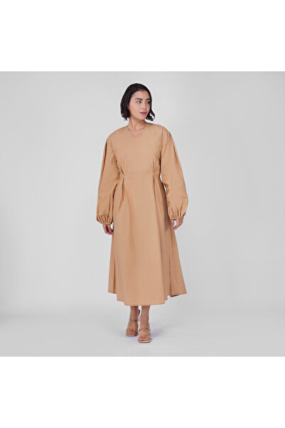 LINELLE Brown Cotton Poplin Midi Dress