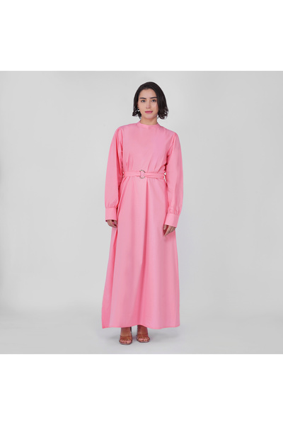 LINELLE Pink Full-Length Cotton Poplin Casual Dress
