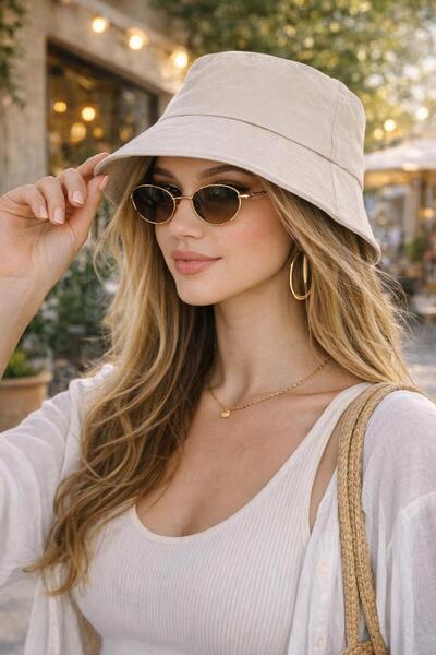 Wearflawless Women's Beige Bucket Hat, Summer Bucket Hat, Casual Bucket/Fishe...