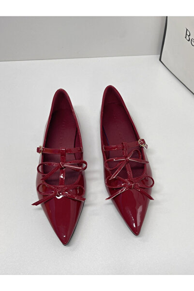 Take Two By Styli Red Pointed Toe Bow Tie-Up Patent Leather Shoes