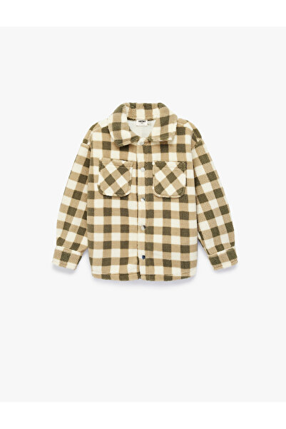 Koton Jachetă cămașă cu mânecă lungă și nasturi cu detaliu la buzunar ecosez ...