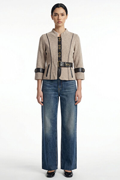 Sementa سترة نسائية ذات ياقة من فرو المنك باللون البني Lems 412104-31326.1